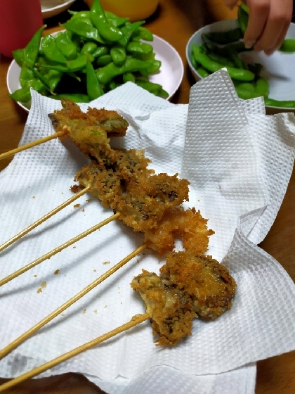 居酒屋風☆串揚げ３種（ささみ、オクラ、しいたけ）