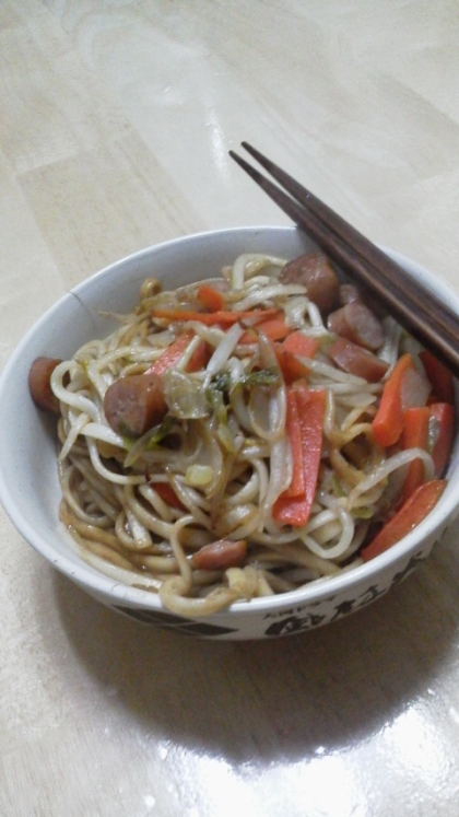 焼きそばソースで焼きうどん！