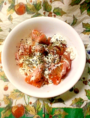 美味しく食べて❤湯剥きトマトの水切りヨーグルト和え
