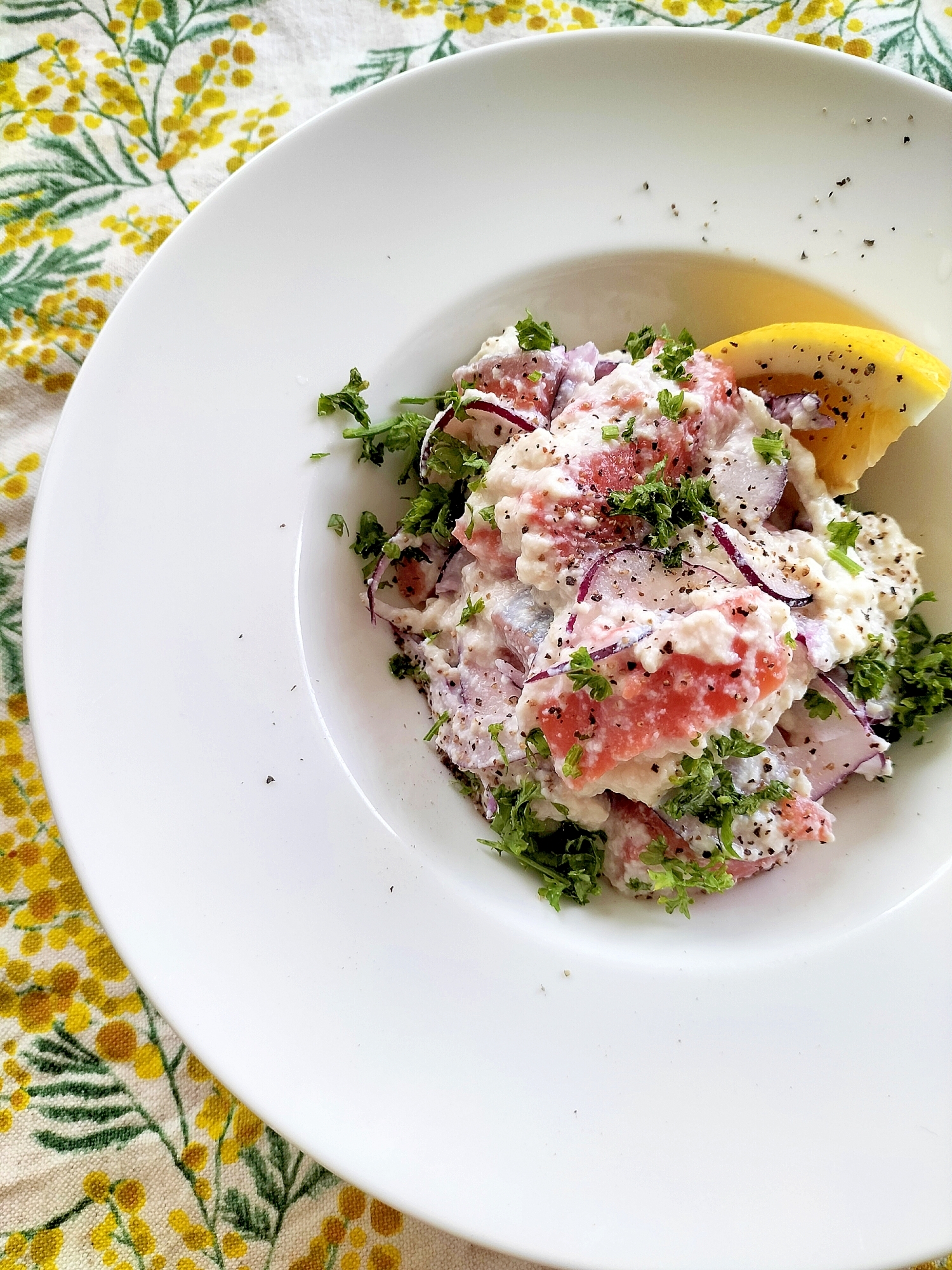 鮭（サーモン）の豆腐マスタード和え♪