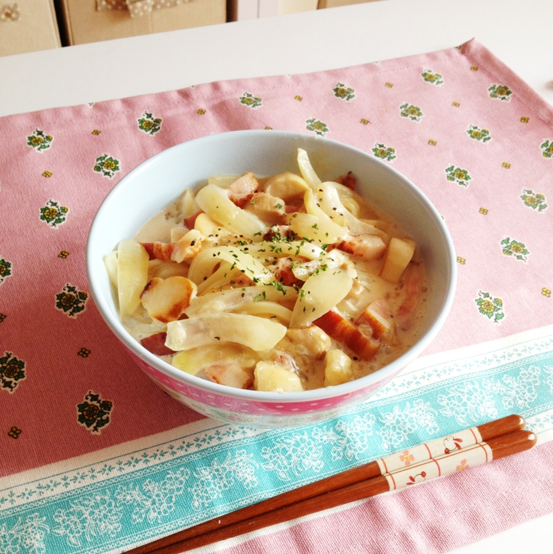 エリンギとベーコンのクリームうどん