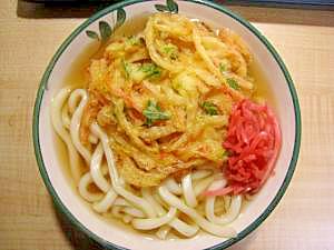 紅生姜とかき揚げ天ぷらうどん