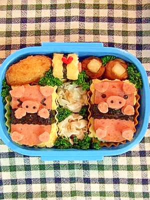 キャラ弁 ハムの巻き豚おにぎり レシピ 作り方 By Sirahoshi 楽天レシピ