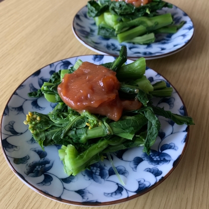 柚子味噌で作らせていただきました♪母の手作り柚子味噌をもらってきました！菜の花と味噌って合うのですねーとっても美味しいです(⁎˃ᴗ˂⁎)家族も喜んでくれました♪