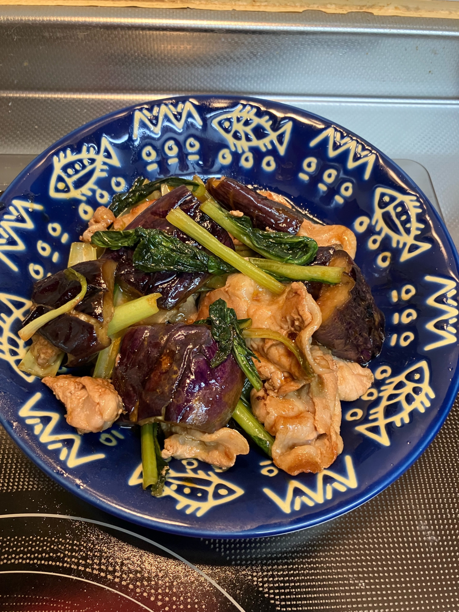 豚肉とナスと小松菜の甘酢炒め^_^