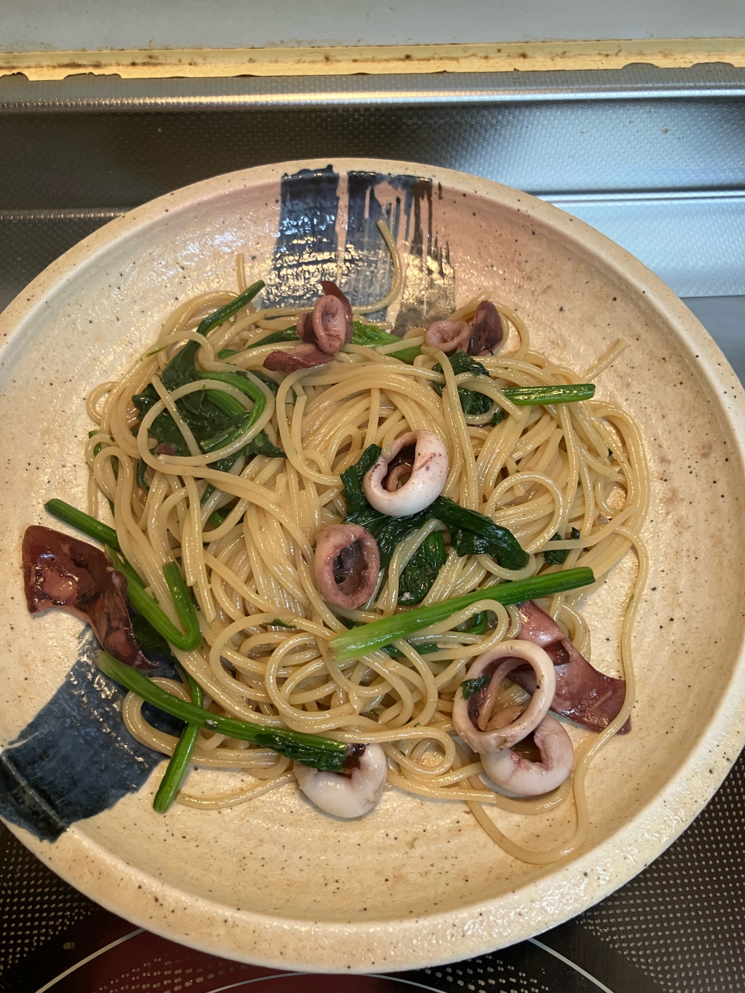 壺抜きイカとほうれん草の和風バター醤油パスタ^_^