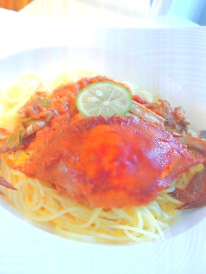 ワタリガニの冷製トマトスパゲッティーニ