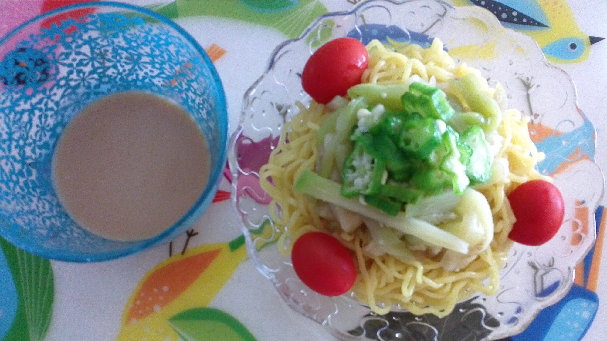 ナスとオクラのつけ麺