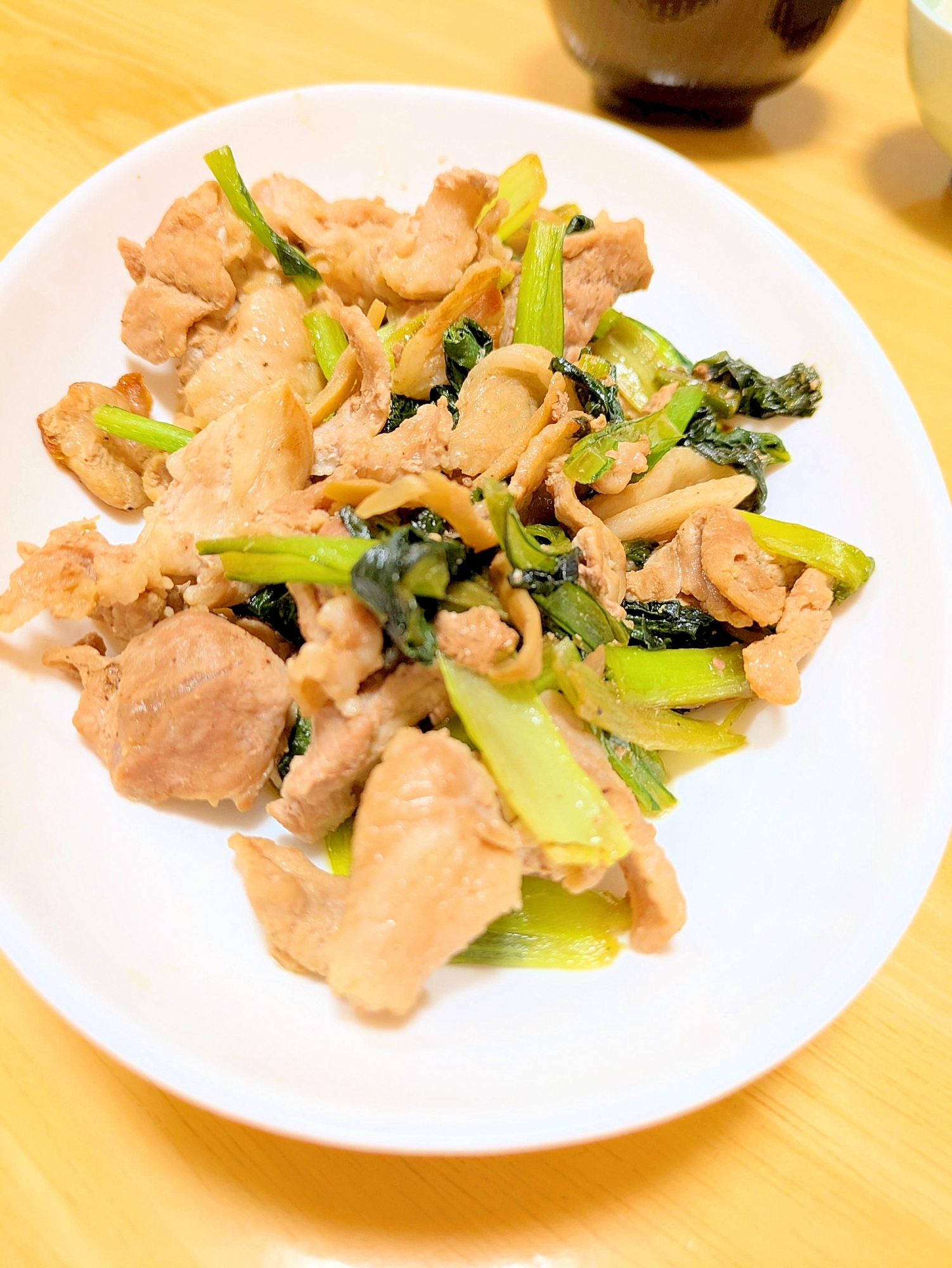 豚小間肉と小松菜のシンプル炒め