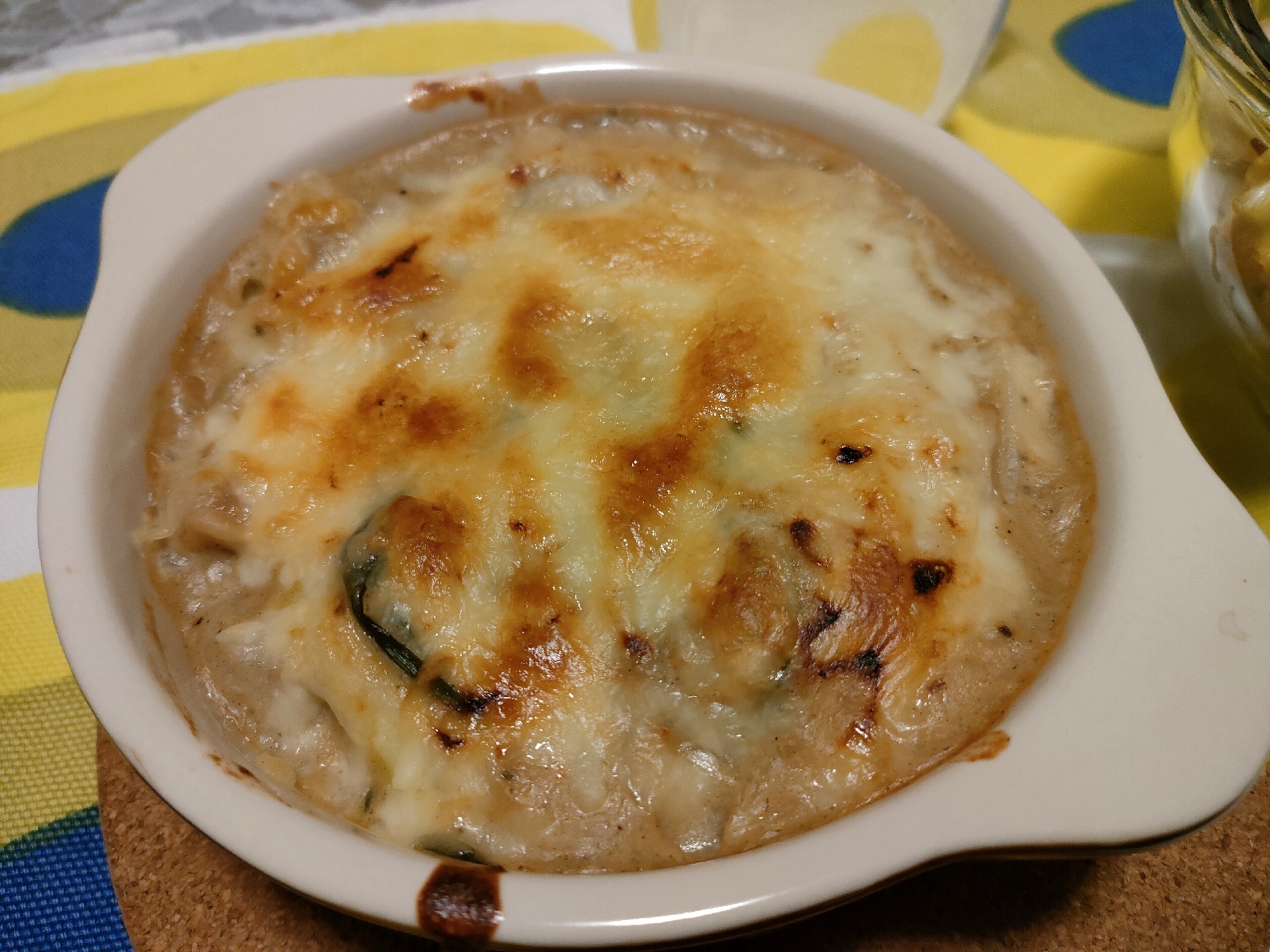 ネギと鶏と里芋の豆乳グラタン