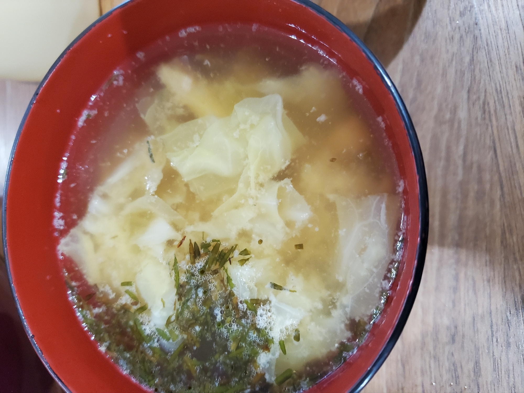 春キャベツとアカモクの味噌汁