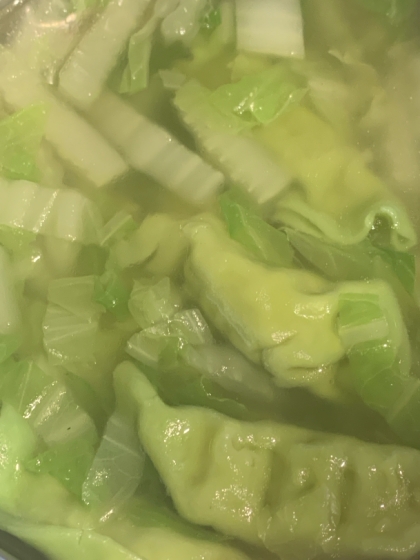 皮にほうれん草が練り込まれた翡翠水餃子を使いました。
白菜の緑もキレイに出ておいしかったです。