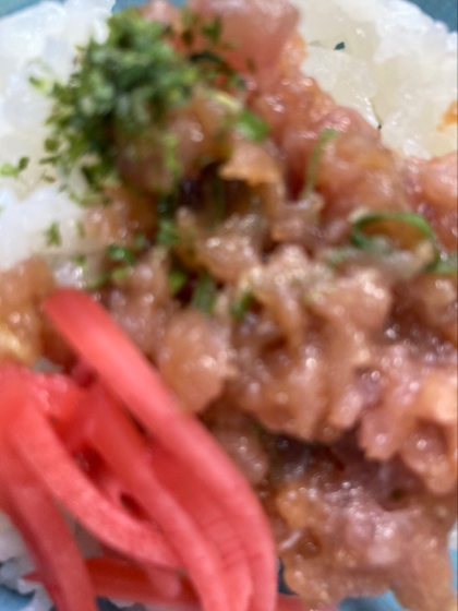 ♥　青のり＆紅ショウガのっけネギトロ丼　♥