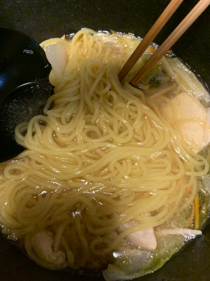 鍋しゃぶの残りでラーメン