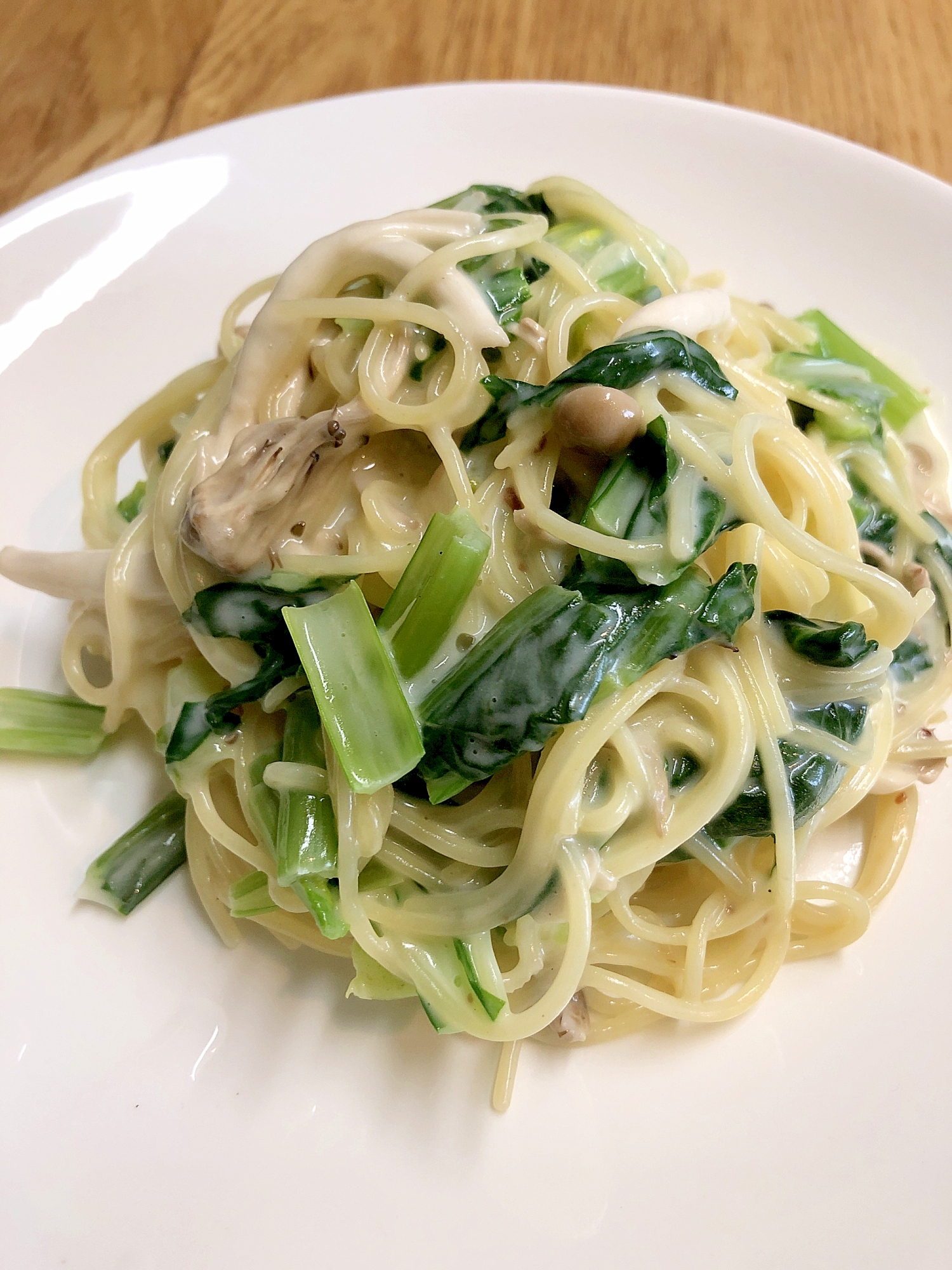 レンチンだけ！クリームチーズと小松菜のパスタ