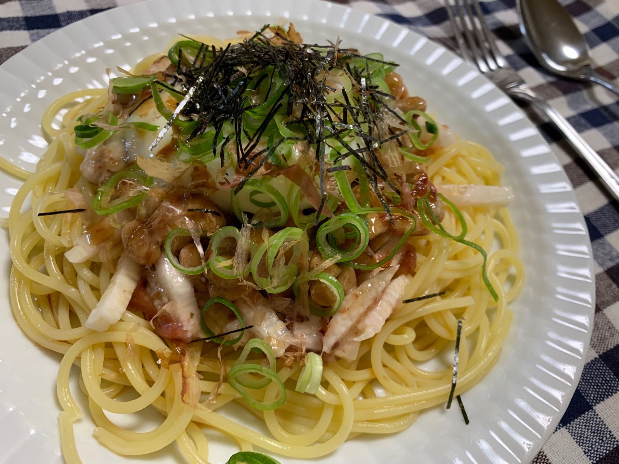 山芋と納豆の梅冷製パスタ