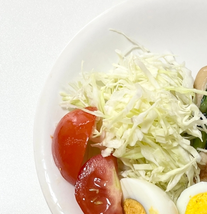 桃太郎トマトと胡瓜と千切りキャベツのサラダ