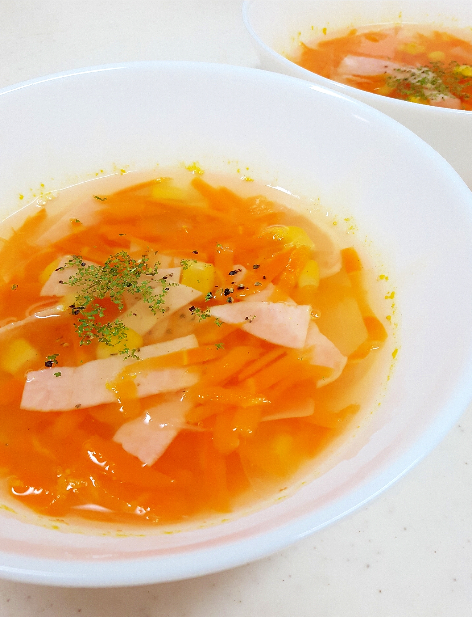 子供が喜ぶ ニンジン ハム コーン缶のスープ レシピ 作り方 By Acchan66 楽天レシピ