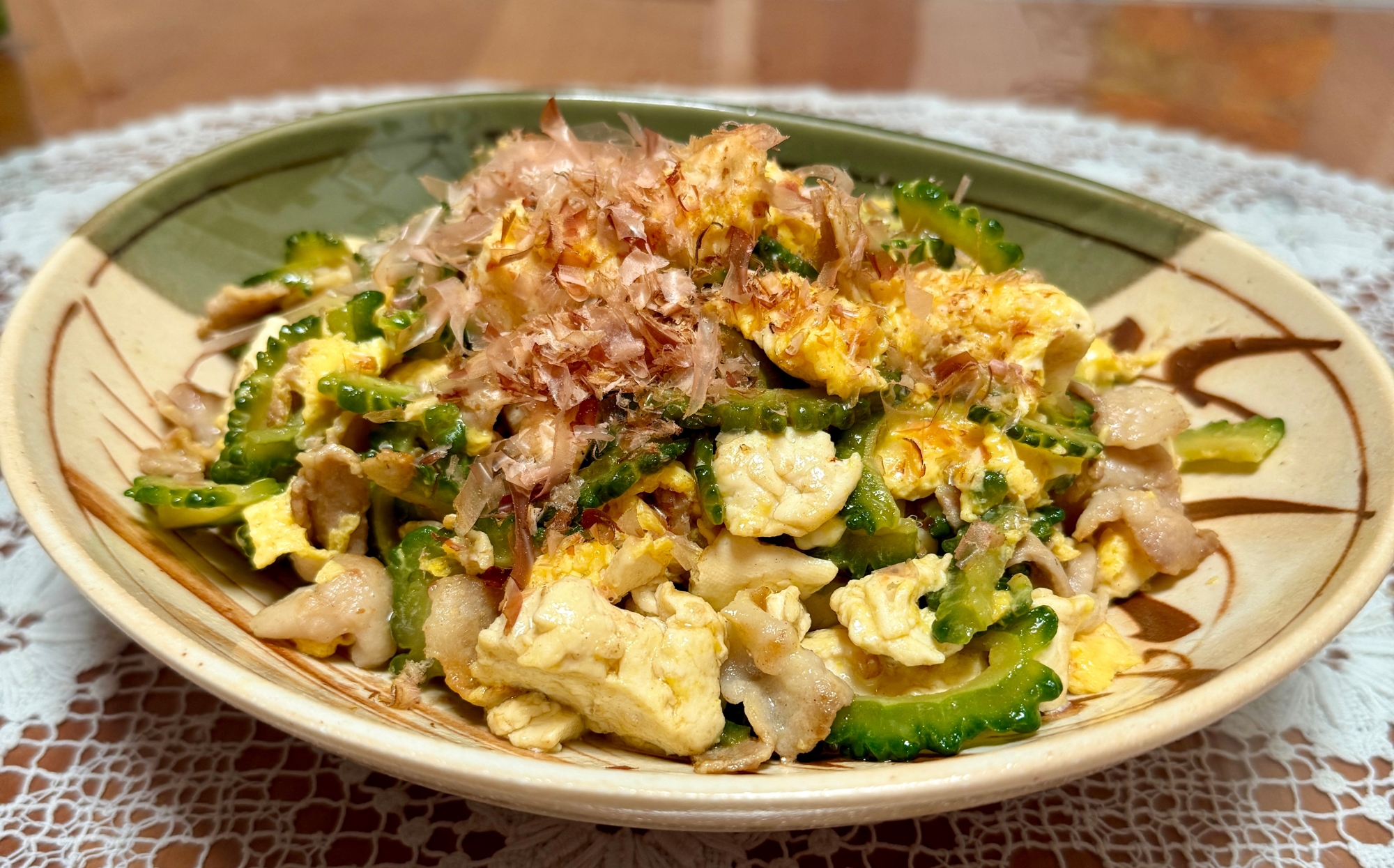 旨っ❗️豚バラ肉と木綿豆腐と卵の☆ゴーヤチャンプル