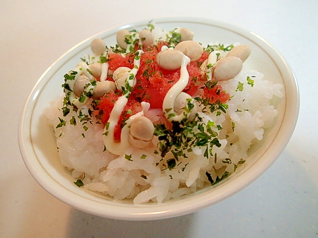 からしマヨ/青のりかけて　明太子と炒り大豆のご飯