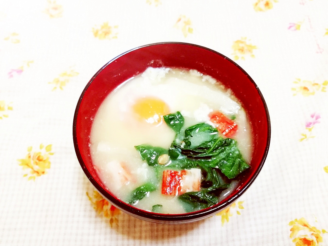 卵入り♪ターサイとカニカマのお味噌汁