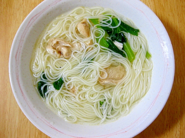 鶏肉と小松菜の温素麺