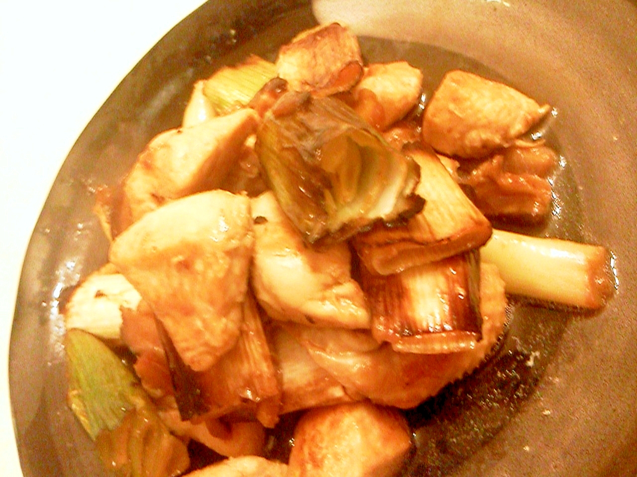 チキンと白葱、干し椎茸の照り焼き
