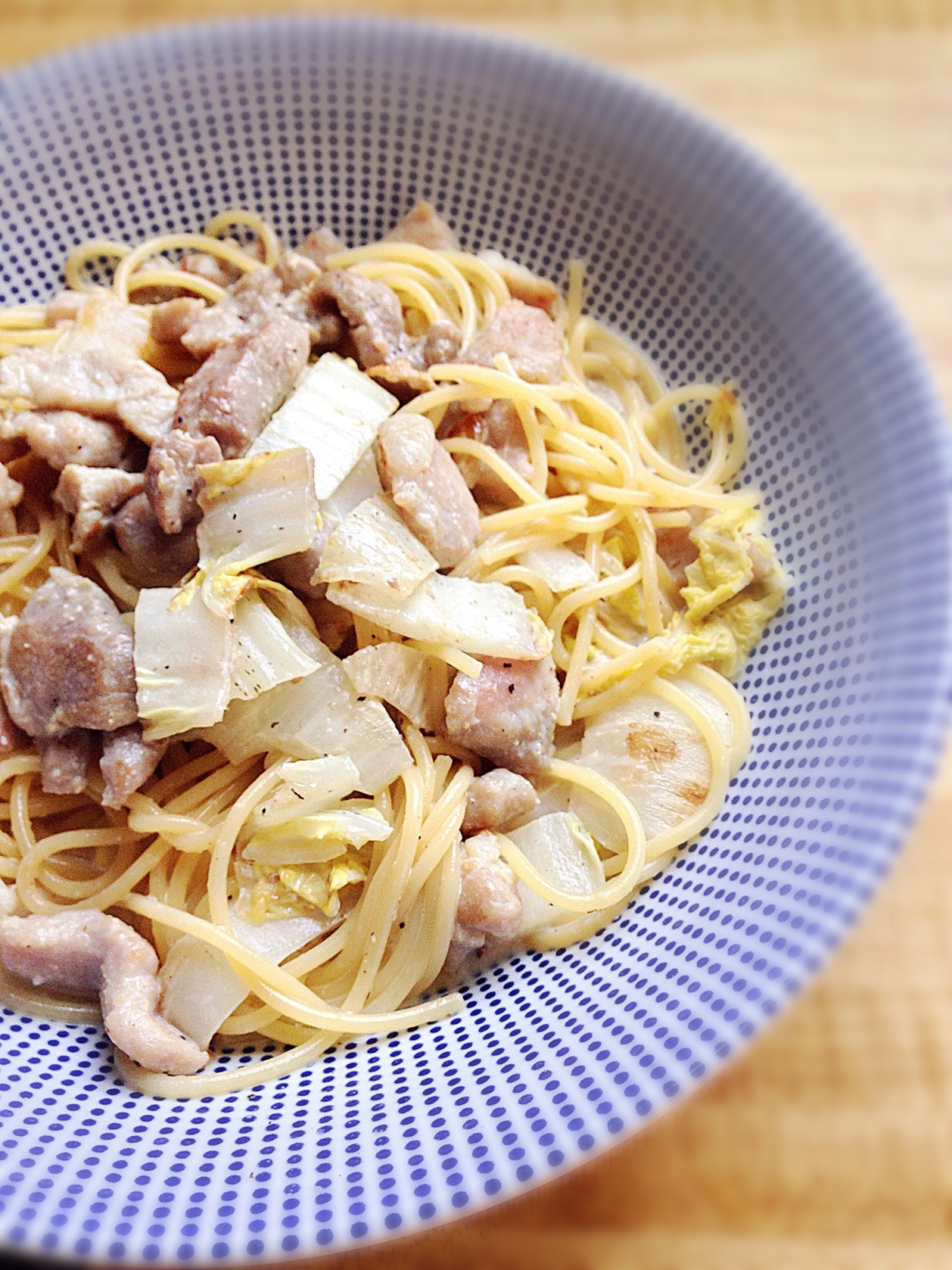 簡単☆豚肉と白菜の味噌クリームパスタ