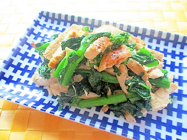 フライパンひとつで♪鷄むね肉と菜の花の塩わさび和え