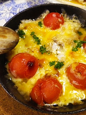 グリルパンで、たらトマトのチーズ焼き