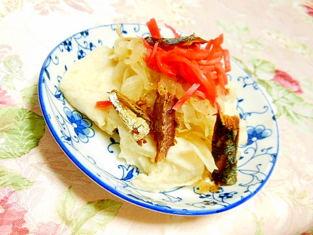 オオバコおから餅ｄｅ❤サンマ缶詰と玉葱紅生姜❤