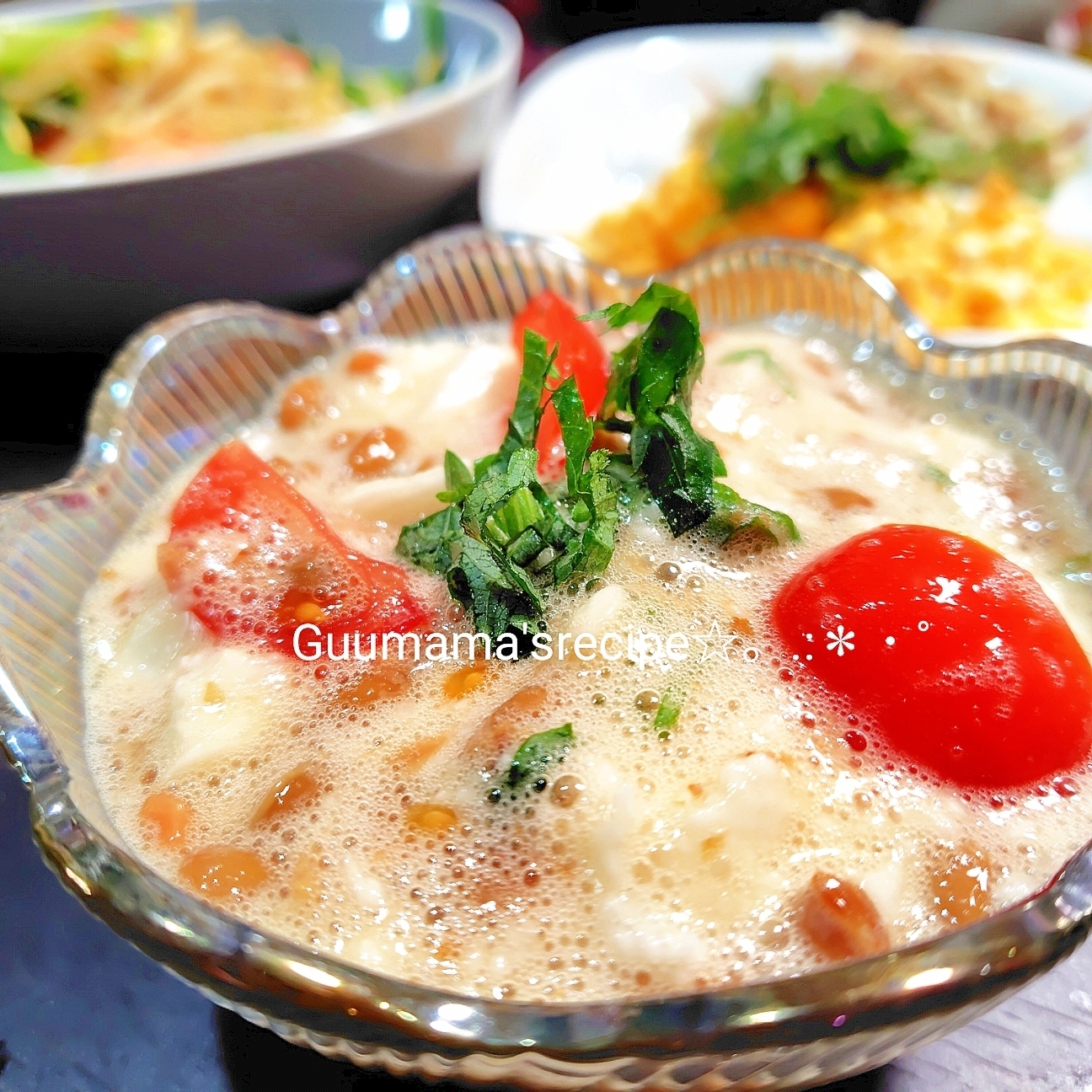 ビニール袋で完成♡腸活♡長芋と納豆のトマト和え