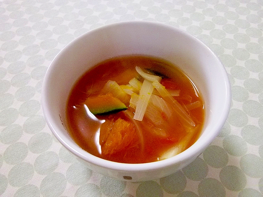 やさしい甘さ＊かぼちゃと玉ねぎのトマトスープ＊