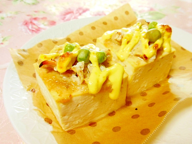 木綿豆腐ｄｅ❤鶏皮と味噌のマヨネーズ焼き❤
