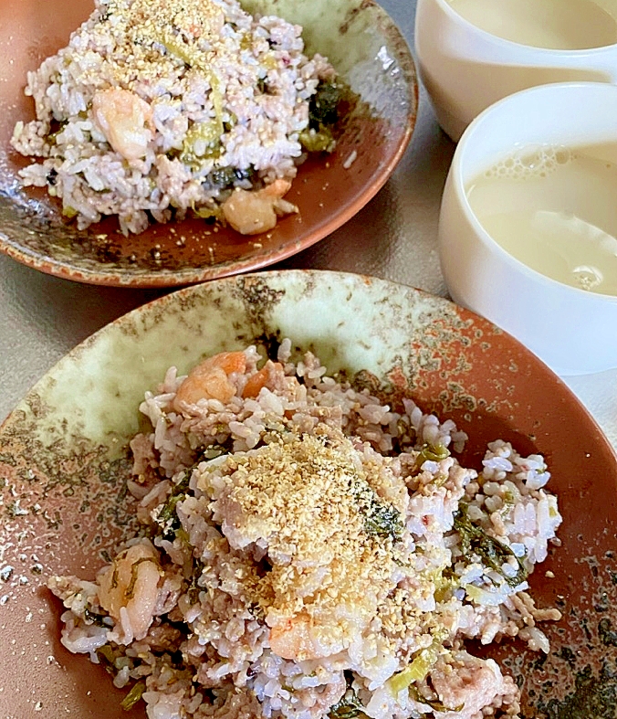 簡単ヘルシー 豚ひき肉と海老と高菜ご飯 レシピ 作り方 By あーる事務局 楽天レシピ
