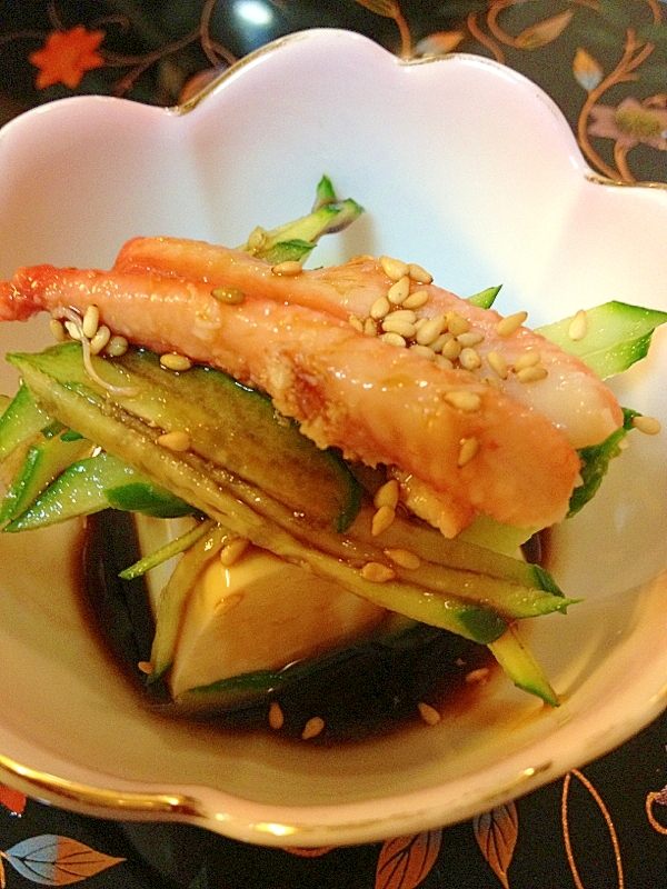 豆腐の小鉢〜蟹と胡瓜のバルサミコ醤油