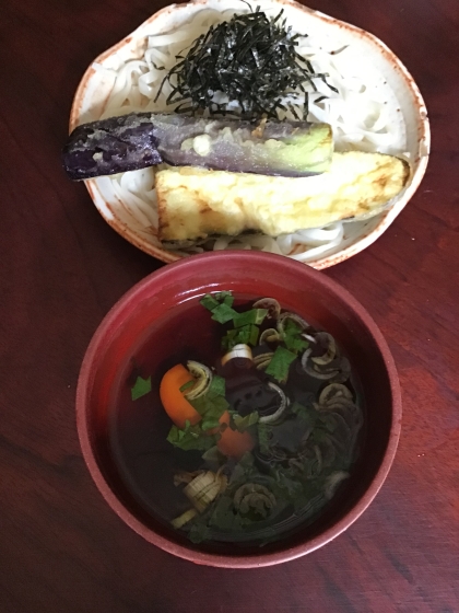 野菜天ぷらと冷やしそば(うどん)