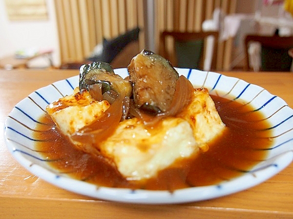 豆腐の茄子餡掛け