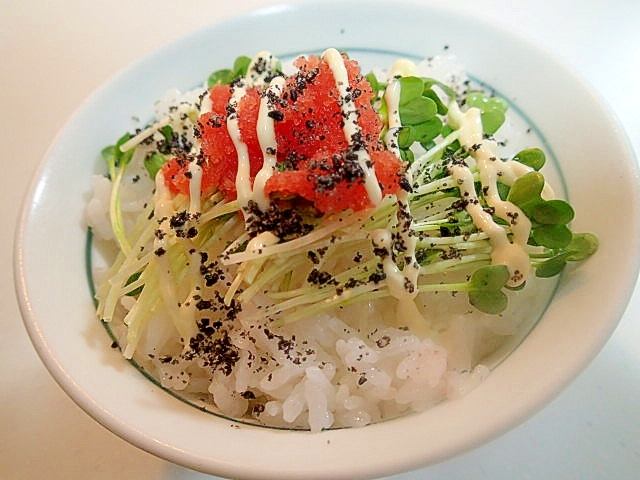 かいわれ大根と辛子明太子と黒すりごまのご飯