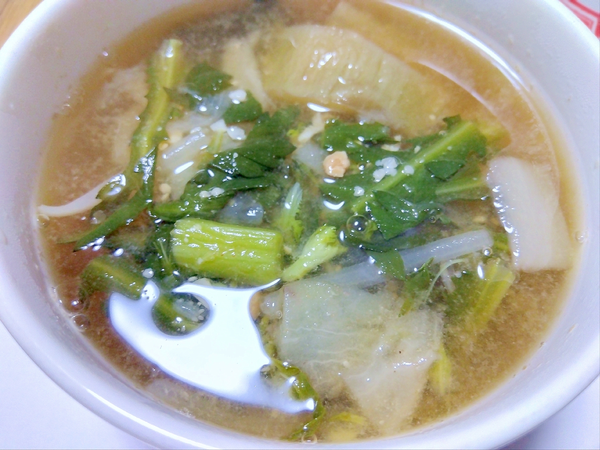 白なす春菊もやし味噌汁
