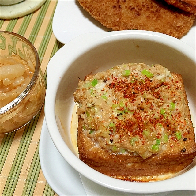 熱々厚揚げトースター焼き　ツナねぎ乗っけて準和風