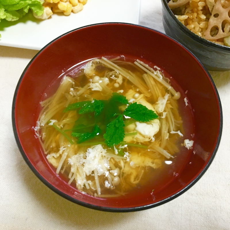 卵１個分の白身！卵白とえのきの三つ葉の簡単スープ♡