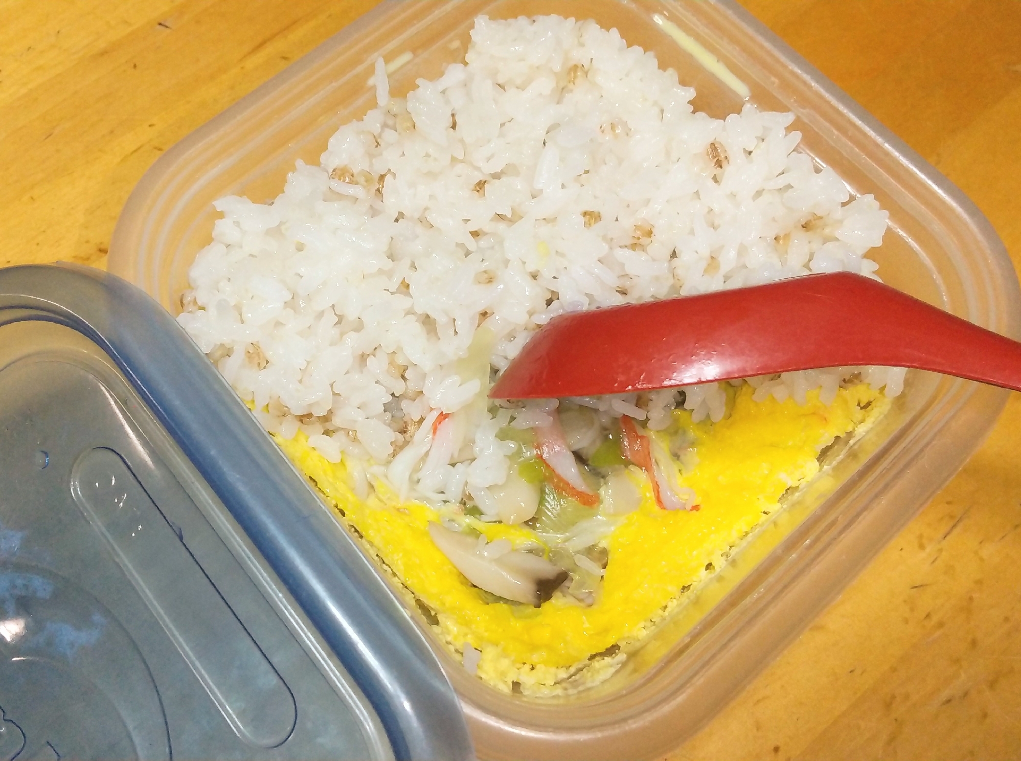 ずぼらさんのお弁当～レンジで逆さま❗和風かに玉丼