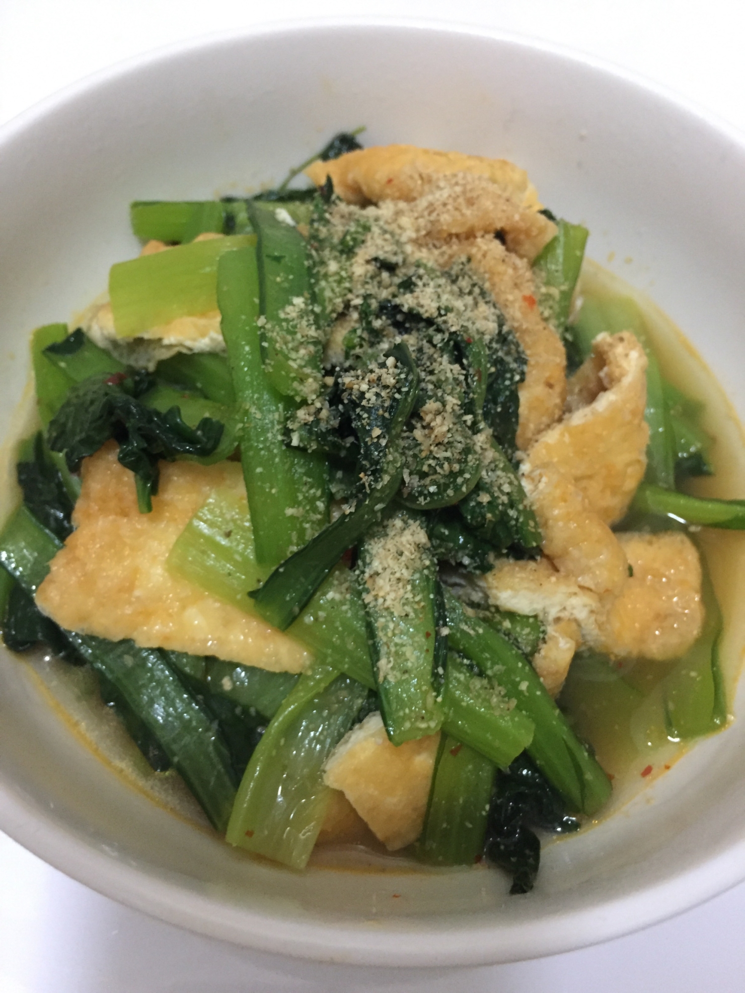 定番に飽きたら!小松菜と揚げの中華風煮浸し☆