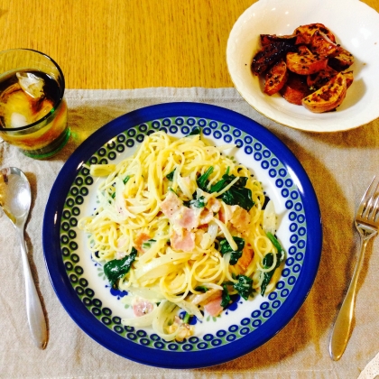 お店で食べるみたいな味がしましたぁー！小麦粉も生クリームも使わずにこんなに簡単に美味しいカルボナーラが出来るなんて！レシピ感謝です(*^_^*)