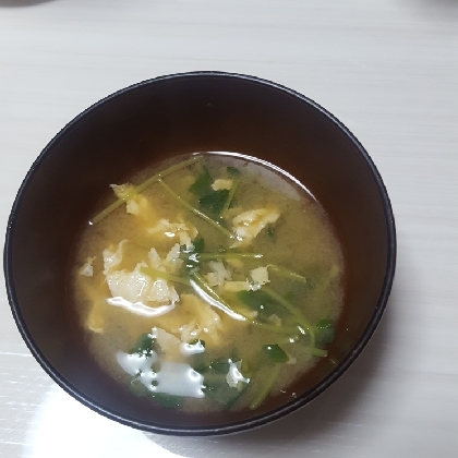 ホッとする優しい味。豆苗と卵の味噌汁