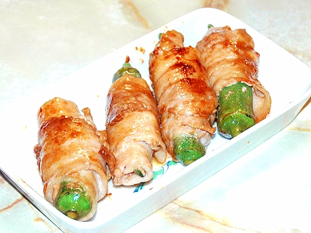 アスパラより美味しいかも?!オクラの甘辛肉巻き♪