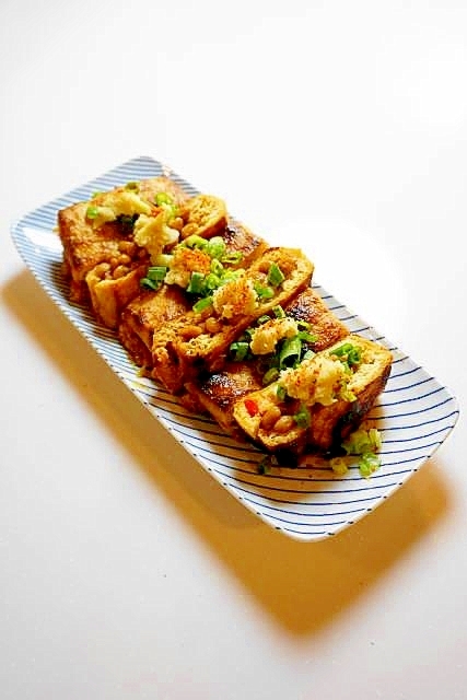 栃尾の油揚げは格別！油揚げのねぎ味噌納豆包み焼き