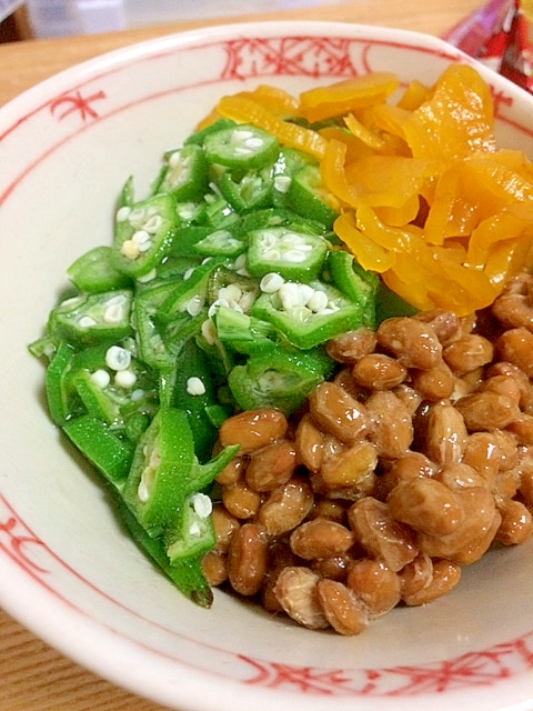 つぼ漬けの食感がポイント★オクラ納豆丼