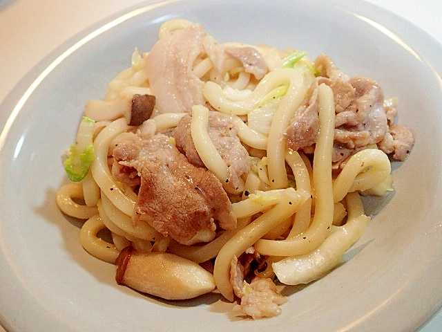 豚ロースと白菜とエリンギの焼き饂飩